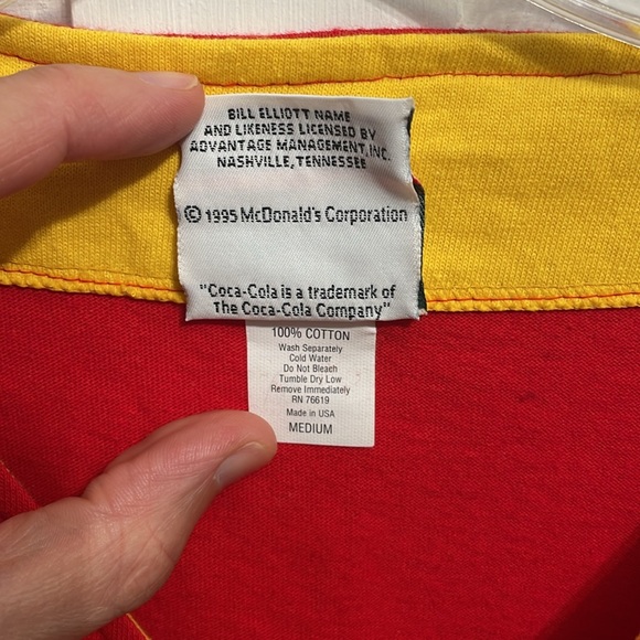 Bill Elliott NASCAR McDonald’s Racing Baseball Jersey - 1995 - Size Medium - Picture 4 of 4